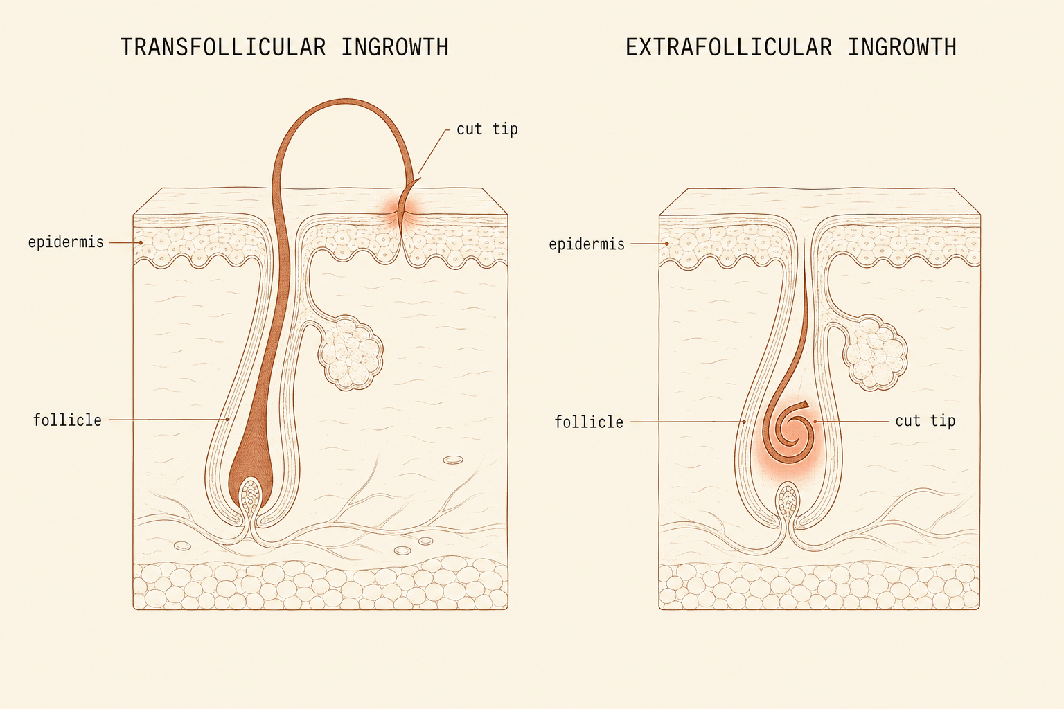 Transfollicular vs extrafollicular ingrowth on Fitzpatrick V–VI skin