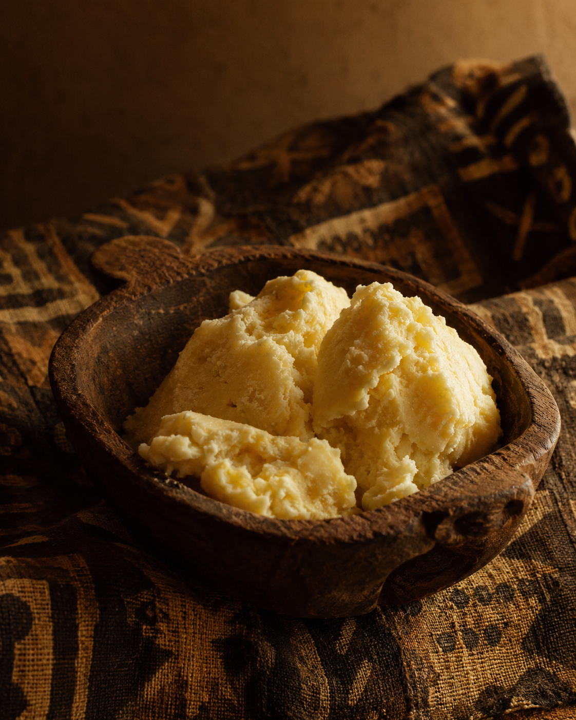 Shea butter in a wooden bowl